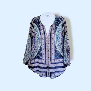Lucky Brand | Gorgeous Casual Blue Boho Button-down Top (SIZE S)